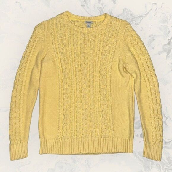 L.L. Bean Women’s Cable Knit Yellow Sweater Size Medium 298839 - Picture 1 of 6